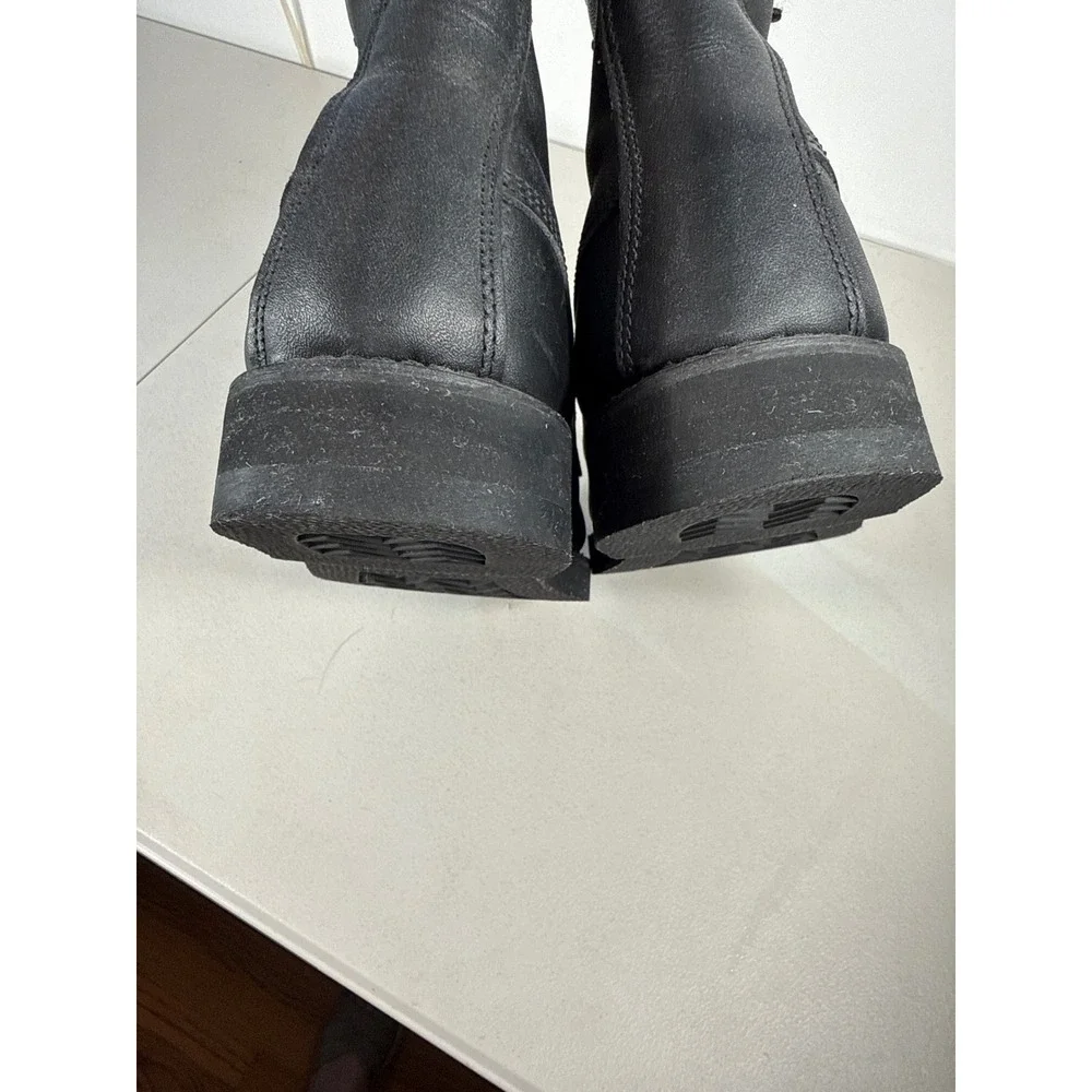 Vibram Sole Black Leather Combat Boots High Top Lace Up Work Boots Mens 9 W